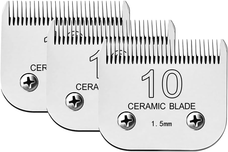 Detachable Pet Clipper Blades Dog Grooming Clipper Replacement Ceramic Blades, Compatible with Andis, Wahl, Oster(3Pack Size 10#,Cut Length 1.5mm)