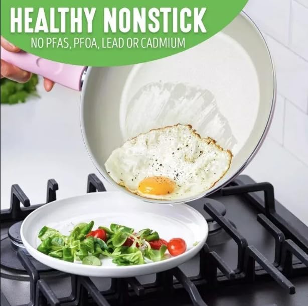 Diamond Infused 14-piece Pink Cookware Set, Recycled Aluminum, Nonstick, Bakelite Handles, Oven Safe, Eco-Friendly, Nonstick Coating, Nonstick Pan, PFAS & PFOA Free, Kitchen, Cookware Sets