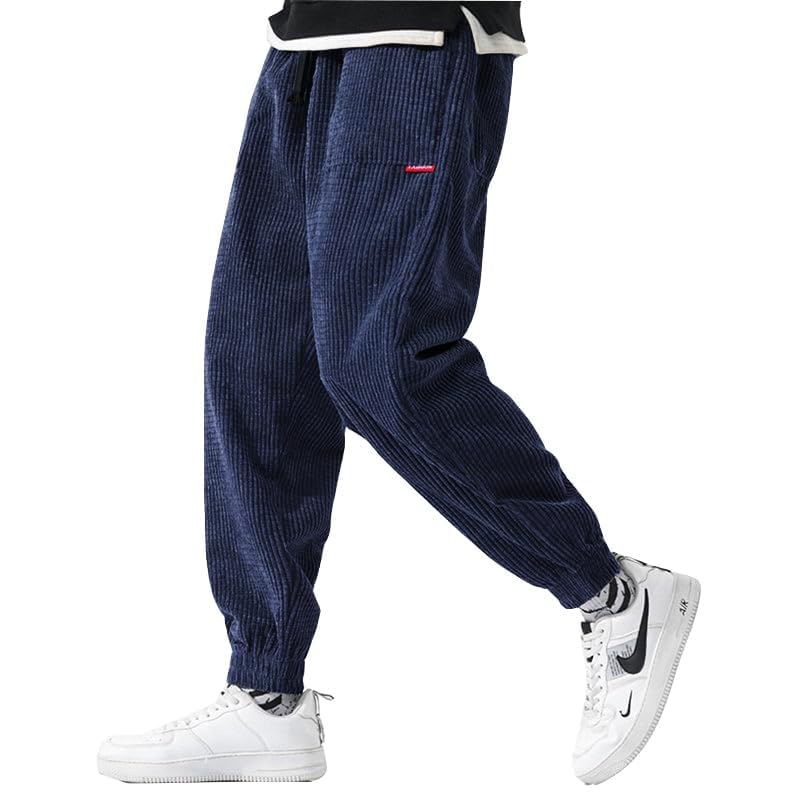 WZIKAI Mens Corduroy Pants Elastic Waist Drawstring Tapered Joggers Sweatpants Casual Long Fashion Trousers with Pockets3