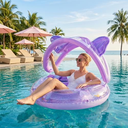 Bouée gonflable pour bébé auvent de piscine design papillon violet - 7