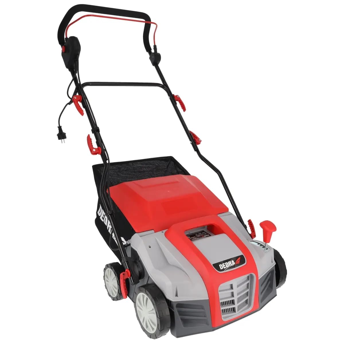 Escarificador aireador eléctrico DEDRA 2000 W, ancho de trabajo 40 cm, bandeja 55 L, ajuste 5 posiciones, rodillo escarificador y aireador, mantenimiento del césped