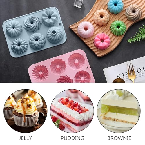 Ceeyoll 2 Stück Rosa Mini Silikon Gugelhupfform,Wiederverwendbar Kuchenform Klein Savarin Form, Gugelhupf Backform, Gugelhupf Kuchenform, Antihaftbeschichted Backformen für Kekse, Bagels, Muffins.
