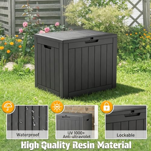 Image of NUNU LAB 32 Gal Outdoor Storage Box Waterproof Lockable,Deck Box,Black | Waterproof Outdoor Storage Box, Lockable Lid Deck Box for Package Delivery, Backyard Bin for Garden Tools, Patio Cushion