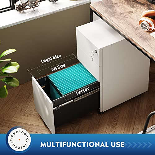 Image of DEVAISE Slim File Cabinet with Lock, 3 Drawer Mobile Filing Cabinet for Legal /Letter /A4 Size, Fully Assembled Except Wheels, White