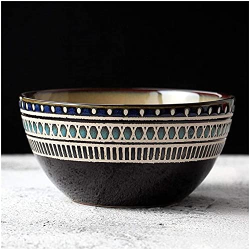 ERoomQ Pasta Bowls Home Big Wrist Ceramic Bowl Vintage Noodles Grain Tray Fruit Salad Mixing Plate Tableware 15.5x7.5cm Decorative Hotel Retro Soup Bowl Sala,