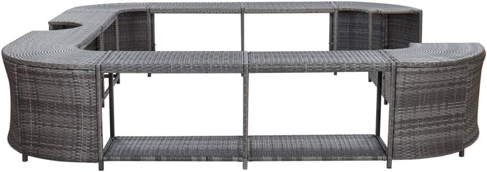 Tidyard Grey Square Spa Surround, PE Rattan with Powder-Coated Steel Frame and Solid Acacia Wood, 105.5 x 105.5 x 21.7 Inches, for Outdoor Hot Tub and Garden Relaxation