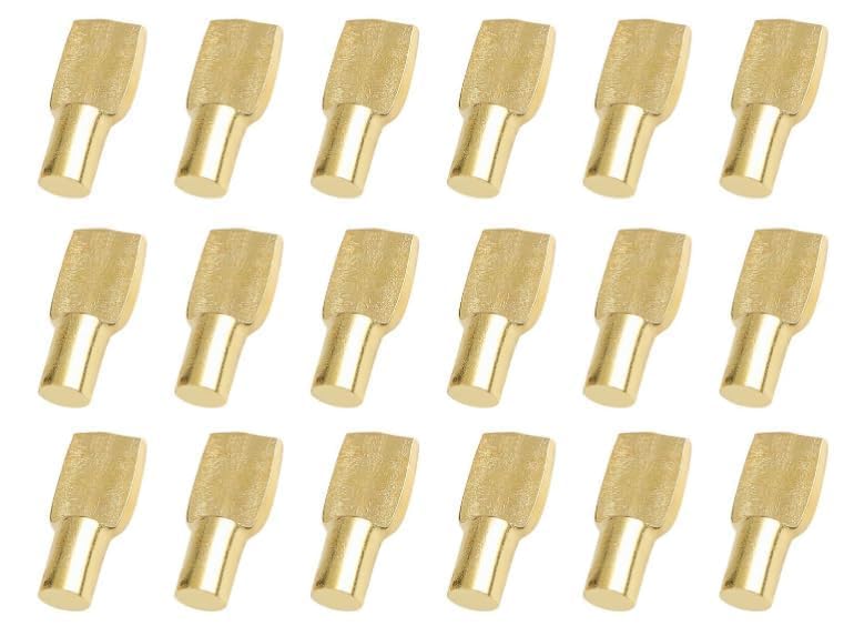40Pcs Gold Shelf Pins 5mm, Cabinet Pegs Shelf Support, Spoon Shape Metal Shelf Holders Pegs for Cabinets, Bookshelf Pegs for Shelves Shelf Pegs and Pins Shelf Brackets and Supports Hardware