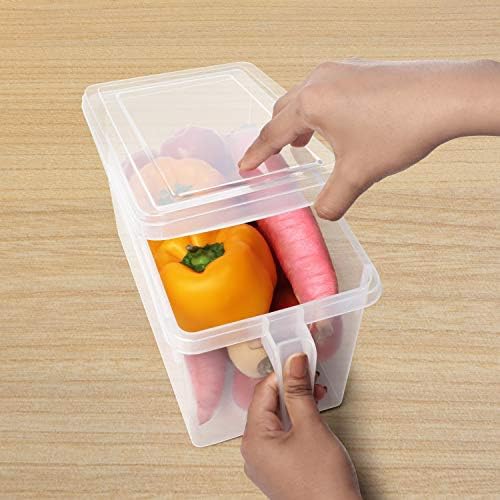 Kurtzy 4 Pack Kitchen Fridge & Cupboard Storage Containers with Handles and Lids - 30.5cm/12 Inches Overall Length - Clear Plastic Refrigerator Tubs for Bathroom, Pantry, Drawer, Freezer and Home