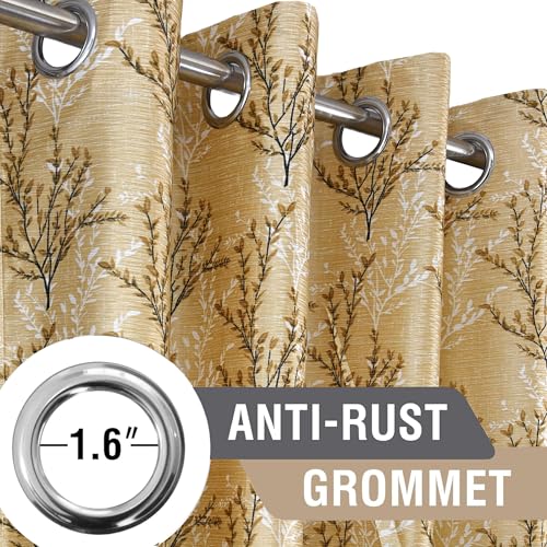 Image of Cortina Polyester 75% Blackout Curtains Set of 2 Floral Print | Grommet Eyelet Window Curtains for Living Room, Bedroom & Kids Room | Light Filtering Drapes for Privacy (Yellow, 9 FT)