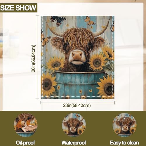 Image of Highland Cow Magnetic Dishwasher Cover,Sunflower Butterfly Dishwasher Covers for The Front Magnetic Dishwasher Panel Decal Cover for Kitchen 23x26inch