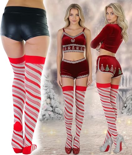 Image of ToBeInStyle Women's Novelty Vertical Spiral Striped Thigh High Stockings