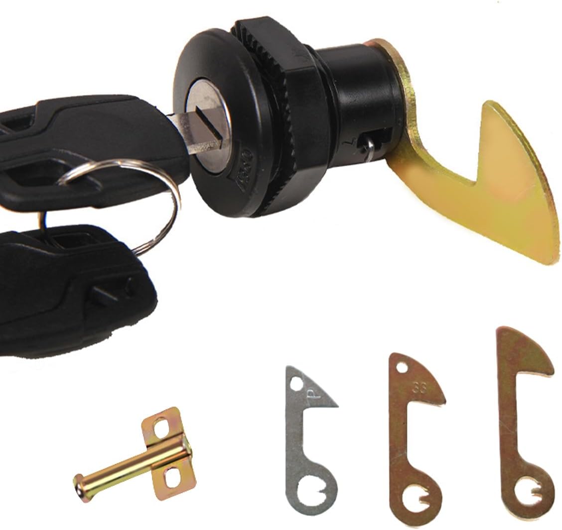 Scooter Storage Trunk Lock Replacement for Electric Motorcycle Key Lock Box Aluminum Plastic Motorcycle Trunk Latch Locks Cylinder with Key Include 4 Size Replacable Hooks & Bonus Locks Plate