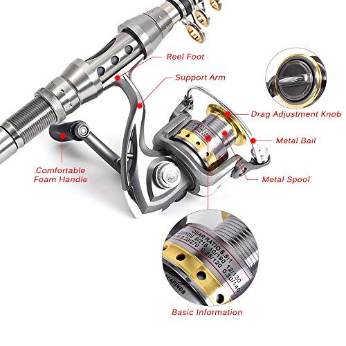 Lixada Teleskop Angelrute und Spule Combo Kit mit 100M Angelschnur Köder Haken Jigkopf und Fischen Tragetasche Fall… – Bild 4