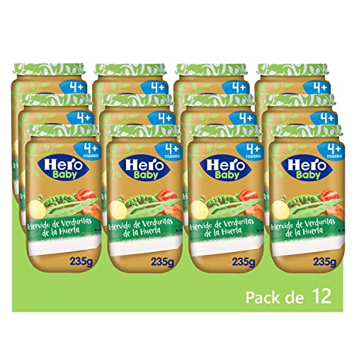 Hero Baby Tarrito Infantil - Tarritos de Hervido de Verduritas de la Huerta, Sin Aceite de Palma, Sin Sal Añadida, Para Bebés desde 4 meses, Ingredientes 100% naturales, 235 g (Paquete de 12)