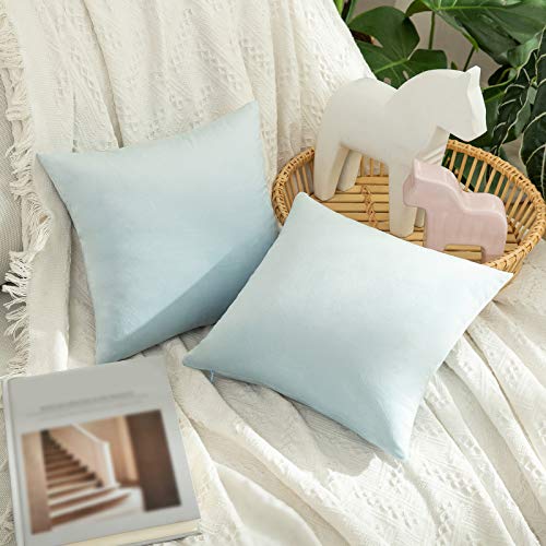 Image of MIULEE Pack of 2 Velvet Pillow Covers Decorative Square Pillowcase Soft Solid Cushion Case for Sofa Bedroom Car 12 x 12 Inch Baby Blue
