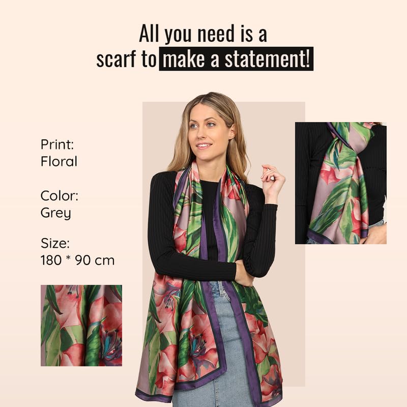 Image of Trillion London Spring Collection | Designer Silk Scarf For Women UK | Lightweight Neck Scarves | Shawl Wraps | Suitable for Daily Life | Smooth & Soft Finish | Gift for Women | Size-180cm x 90cm
