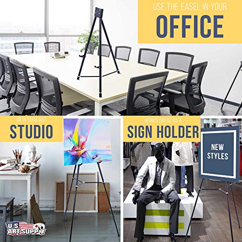 U.s. Art Supply 70" High Showroom Xl Aluminum Display Easel, Holds 45 Lbs - Heavy Duty Extra Large Black Presentation Stand, Adjustable Portable Tripod, Floor Tabletop Display Paintings, Signs, Poster #TOP4
