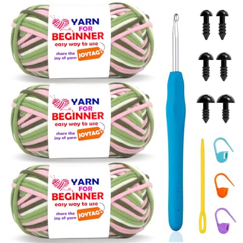 Image of 3 Pack Rainbow Beginner Crochet Yarn for Crocheting and Knitting Multicolor Cotton Crochet Yarn for Beginners with Easy-to-See Stitches Cotton-Nylon Blend Easy Yarn for Beginners(Pink Camo)