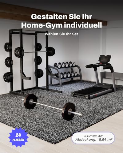 AIRHOP 24 Matten 60x60x1,4cm Extra Dicke Robuste Gummierte, rutschfeste Puzzlematte, Geeignet Für Fitnessstudio Und Heimfitness, Schwere Trainingsbelastung, Bodenschutzmatte Fitness
