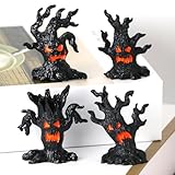 4 Pcs Halloween Mini Tree Stump Ghost Figurines, Resin Spooky Tree Monsters Miniatures for Halloween Fairy Garden, Indoor Outdoor Pot Decor, DIY Craft & Micro Landscape Ornaments