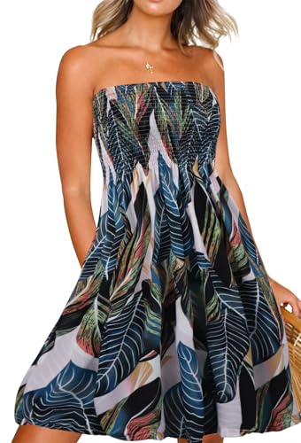 Image of Zyyfly Tube Top Dress Women Summer Beach Coverup Stretch Smocked Strapless Dress