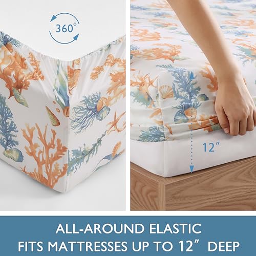 Image of Caribbean Joe King Coastal Print Microfiber Sheet Set, Sunrise Sealife