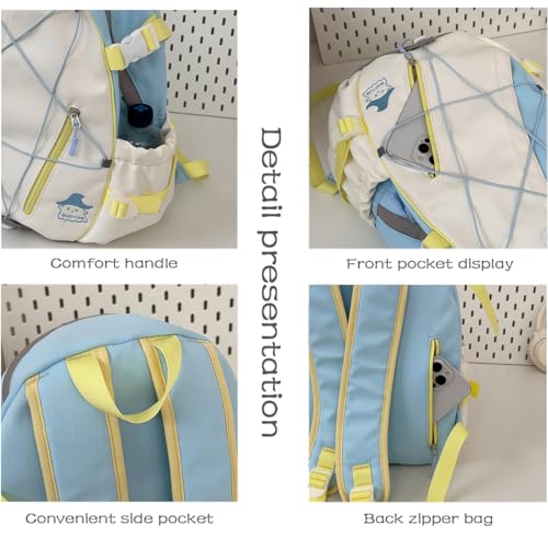 MYSNKU Kawaii Schoolbag Backpack with Cute Pendenat Star Y2K Aesthetic Cute Preppy Schoolbag for Girls (Pink & yellow)4