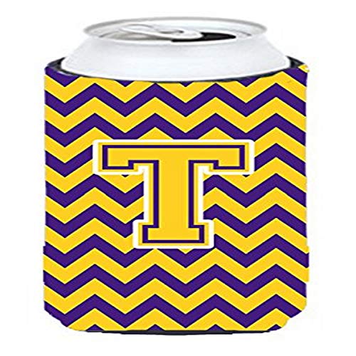 Caroline's Treasures CJ1041-TTBC Letter T Chevron Purple and Gold Tall Boy Hugger Can Cooler Sleeve Hugger Machine Washable Drink Sleeve Hugger Collapsible Insulator Beverage Insulated Holder