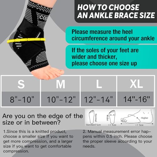 Image of INDEEMAX Ankle Brace for Sprained Ankle Compression Sleeve, Copper Infused Ankle Support Brace for Women & Men, Plantar Fasciitis Relief Achilles Tendonitis, Sports Running, Silver Black, XL