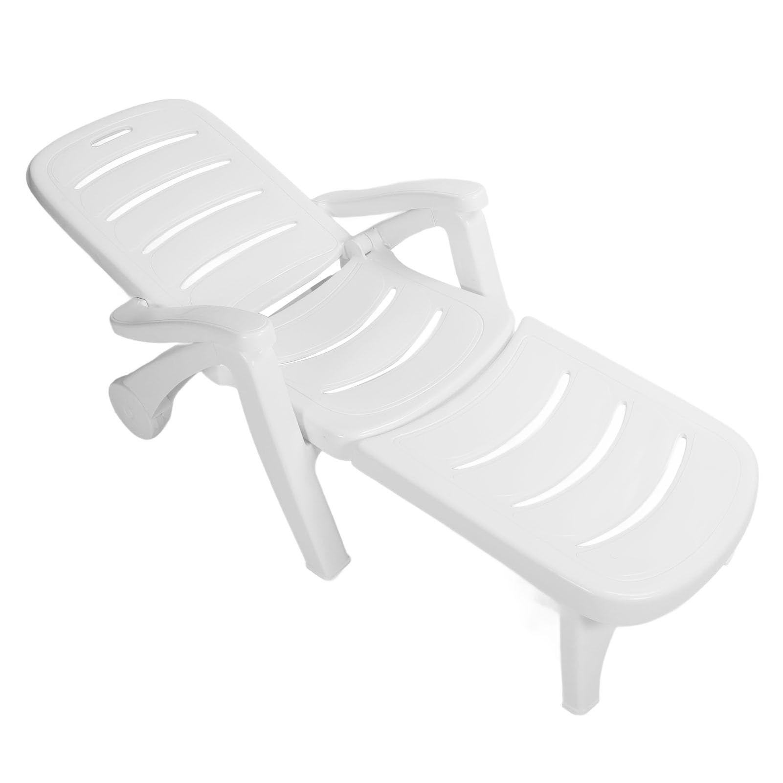 Gugxiom Tumbona Plegable para Exteriores con Respaldos Ajustables, Tumbona Plegable Junto a la Piscina con Ruedas, Sillón Reclinable de Plástico para Patio, Playa, Jardín, Fácil Montaje,
