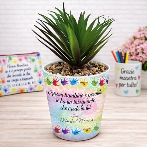 Vaso Vasetto ''MANINE CON NOMI'' in ceramica per pianta Personalizzato, idea regalo di classe fine anno scolastico Maestra asilo nido, scuola materna, elementare infanzia e primaria