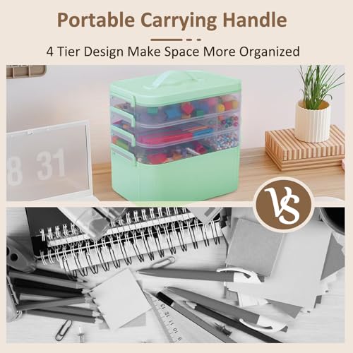 Image of Gifhomfix 4-Layer Plastic Craft Organizers and Storage Box with Removable Trays, Storage Containers with lids and Handle, Art Supply Storage Organizer for Organizing Bead, Sewing, Tool（Green）