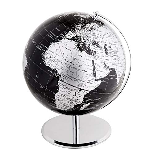 Exerz Metallic World Globe (Dia 10-Inch / 25 cm) Black – Educational/Geographic/Modern Desktop Decoration - Stainless Steel Arc and Base/Earth World - Metallic Black - for School, Home, and Office