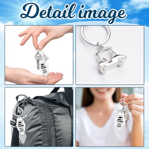 Image of Golf Cart Keychain for Women Men - Keys To The Golf Cart Accessories Retro Metal Keychains for Golf Lovers Players
