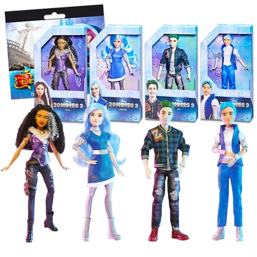 Disney Ensemble de poupées Zombies – Ensemble avec 4 poupées Disney Zombies 3 avec autocollants Zed, Addison, A-spen, et Willa Plus | Disney Zombies Toys