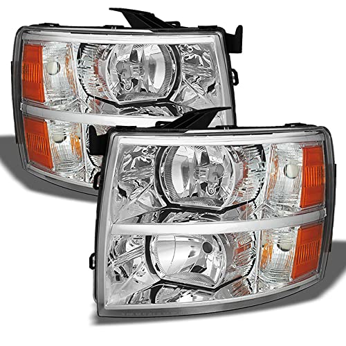 VIPMOTOZ [For 2007-2013 Chevrolet Silverado 1500 2500HD 3500HD Models] Chrome Bezel OE-Style Headlights Housing Headlamps Assembly Replacement Driver & Passenger Side Pair Set