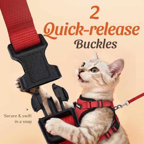 Image of Dooradar Cat Harness and Leash Set, Escape Proof Safe Adjustable Kitten Vest Harnesses for Walking, Easy Control Soft Breathable Mesh Jacket with Reflective Strips for Cats, Red, S