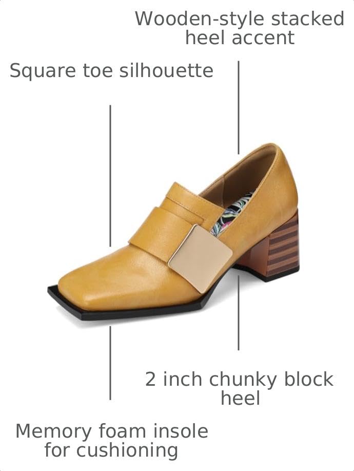 Image of Loafers for Women Patent Leather Buckle Square Toe Chunky Block Dress Slip On Wide Casual Comfortable Dressy High Heels Ladies Comfort Moccasins Elegantes 2 Inch Shoes