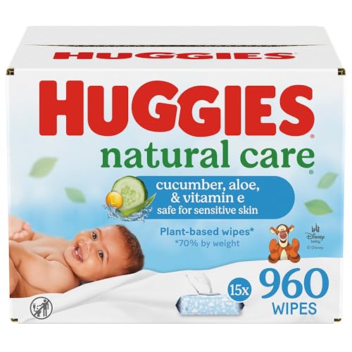 Image of Huggies Natural Care Cucumber, Aloe and Vitamin E Baby Wipes, Hypoallergenic, Scented, 15 Flip-Top Packs (960 Wipes Total), Packaging May Vary