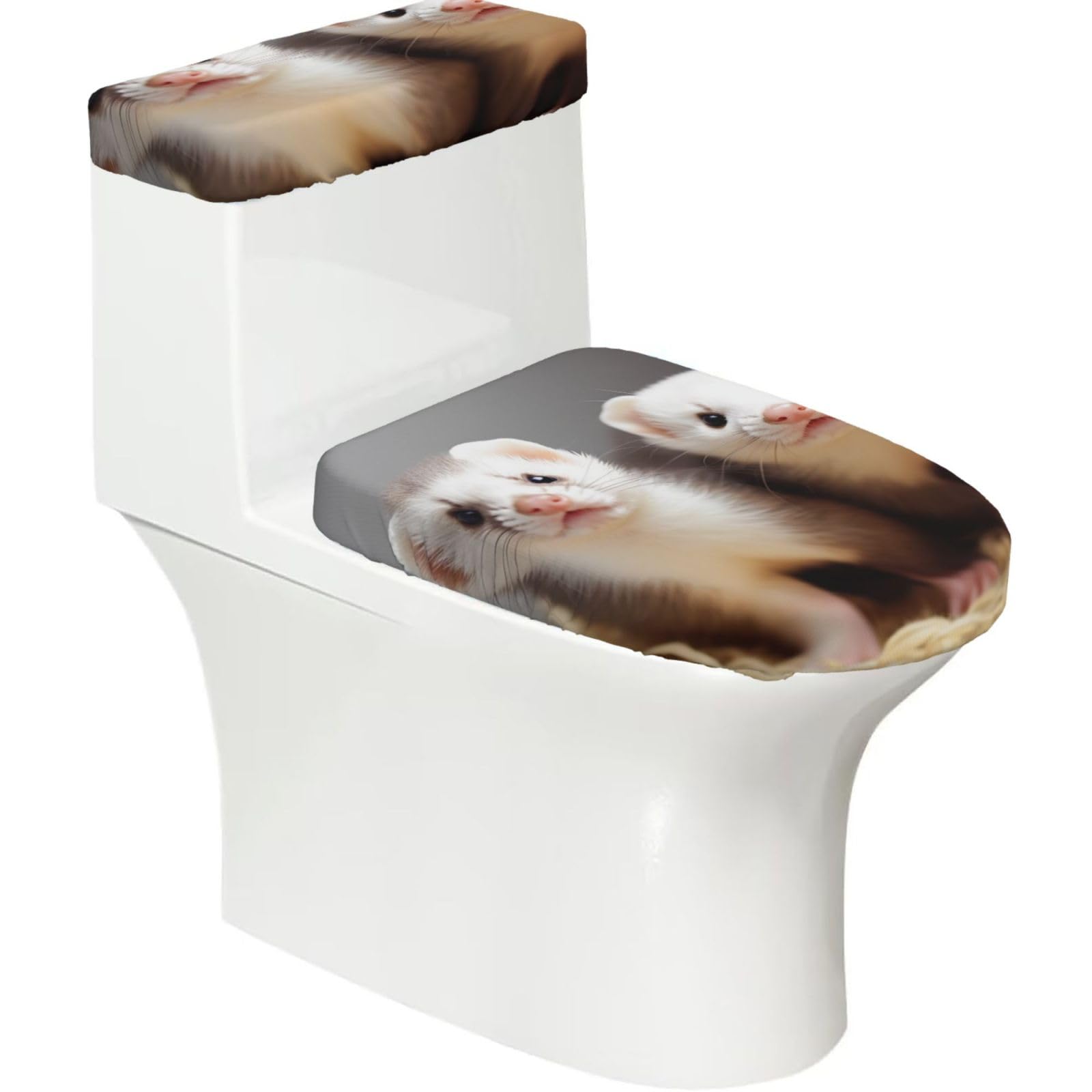 Fodpand Black Ferrets Toilet Lid Cover And Toilet Tank Cover Set, Washable Soft Toilet Seat Cover With Elastic Bottom, Universal Stylish Toilet Cover Set For Bathroom Decor Accessories
