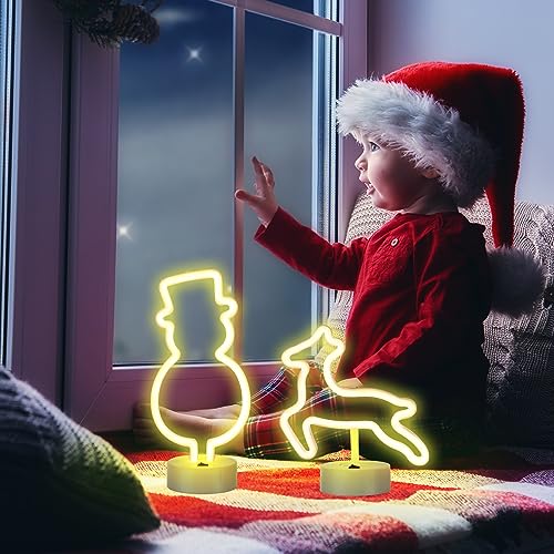 Image of Vihose 3 Pcs Christmas Neon Sign Decorations LED Snowman Reindeer Xmas Tree