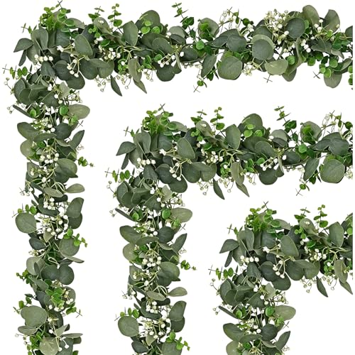 AHEZQILU Guirlande Fleurs Artificielles Fleurs artificielles Eucalyptus 180 Cm pour Mariage – Roses Blanches, Gypsophile, Décoration Table, Arche, Mur,...