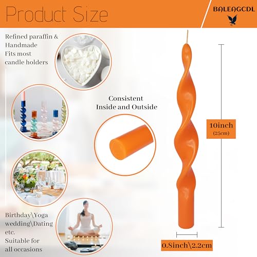 Image of Smokeless Orange Spiral Taper Candle Unscented Taper Candlesticks Handmade 10 Inch Long Twisted Candles for Wedding Home Decor Women Gift