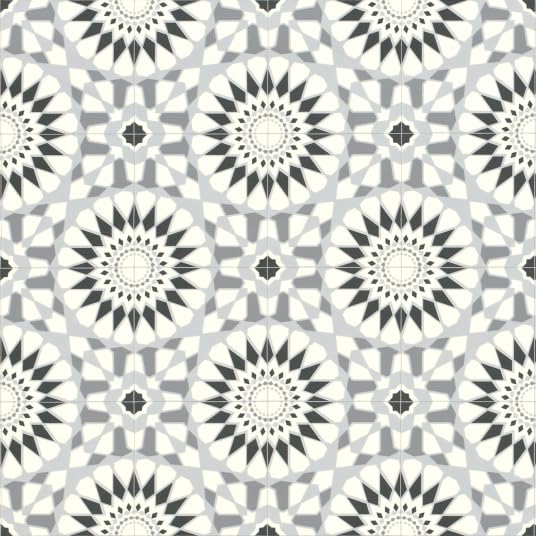 Sol Vinyle Carreaux de Ciment mosaïque Noir - Rouleau de 2m x 2m