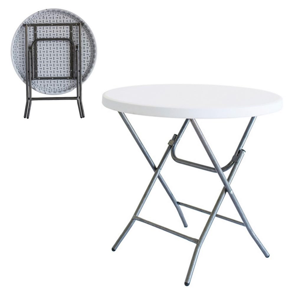 LOLAhome Mesa Plegable, de Acero Anticorrosión y HDPE (De Ø 80x74 cm) | Resistente, fácil Transporte, fácil Montaje | Ideal Acampadas, Picnic, Catering, Jardín, Terraza