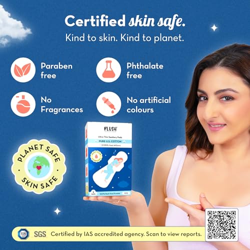 Image of Plush Ultra-Thin XXXL All Night Sanitary Pads For Women (410mm) 2Pcs| Super Absorbent, Heavy Flow & Rash Free | Pure U.S. Cotton Sanitary Napkins With Free Disposable Pouch | Toxin & Fragrance-free