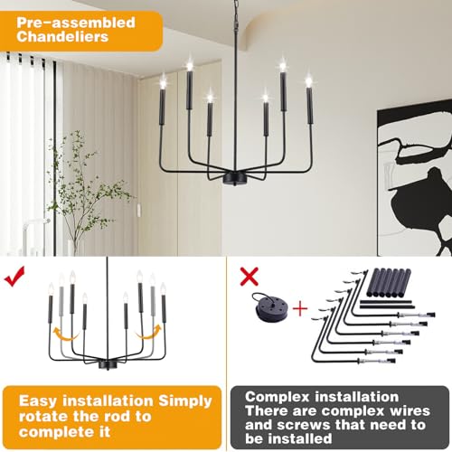 Yicilove BLACK CHANDELIER For Dining Room, Modern Metal 6-Light Kitchen Light Fixtures thumb #2