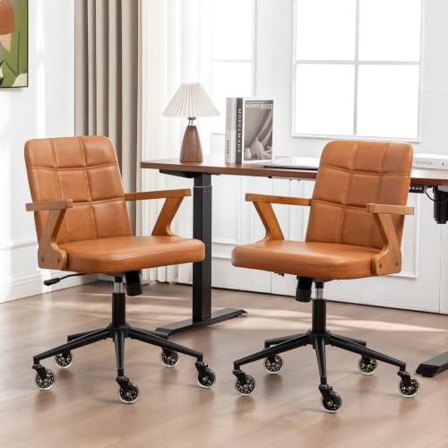 Image of Mid Century Modern Desk Chair with Walnut Finish, Ergonomic Task Chair
