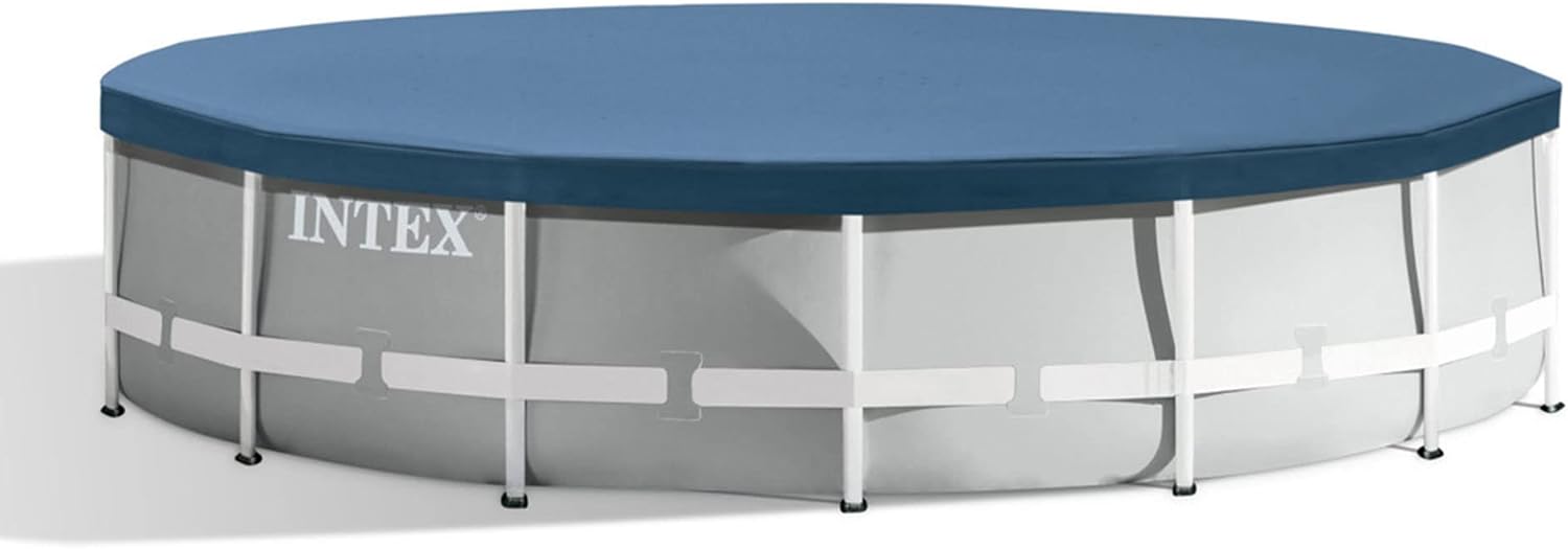 Intex 15 Foot by 48 Inch Round Metal Frame Above Ground Swimming Pool Set for Outdoor Use with Filter Pump, Ladder, Ground Cloth, and Cover, Blue