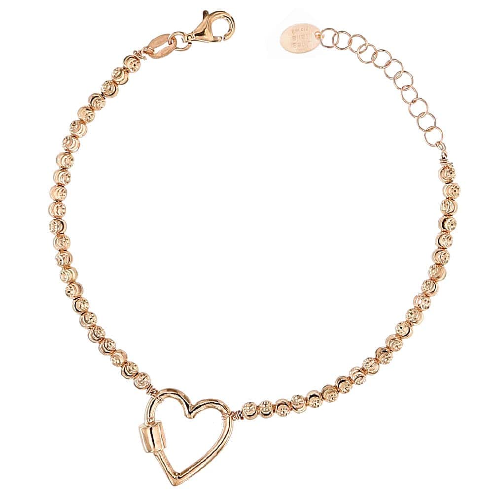 Linea Italia Gioielli - Bracciale con Cuore e Perline sfaccettate in Argento 925 Placcato Rosa - Made in Italy